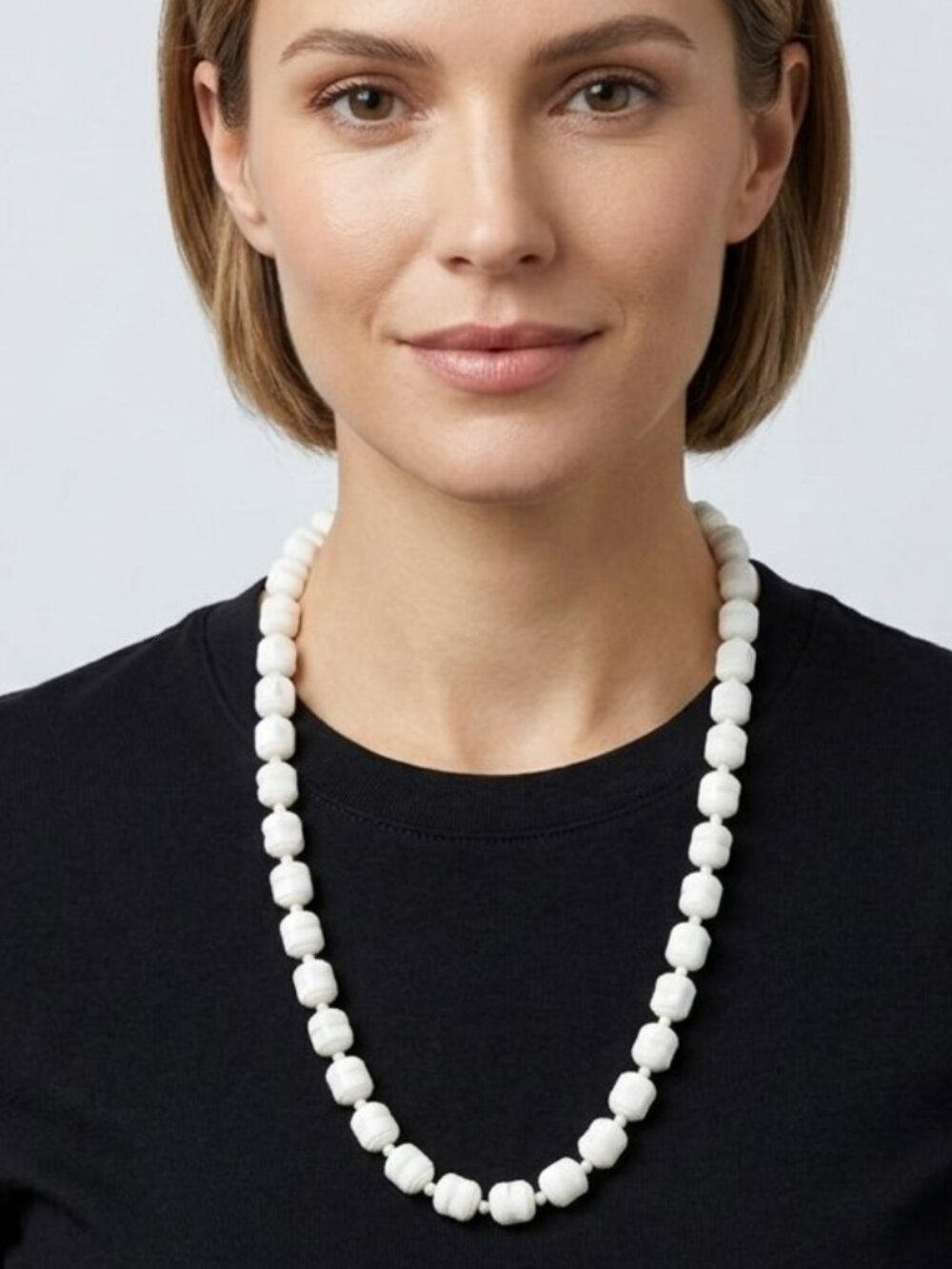 Vintage White Pearlized Chunky Cube Necklace